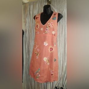 Johnny Was Adara Embroidered Linen V-Neck Tank Dress